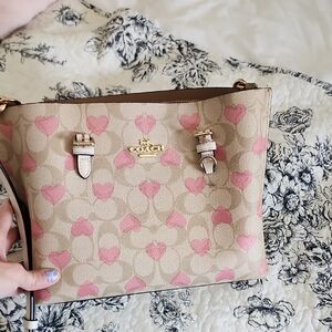Coach Tan and Pink Heart Women's Bag